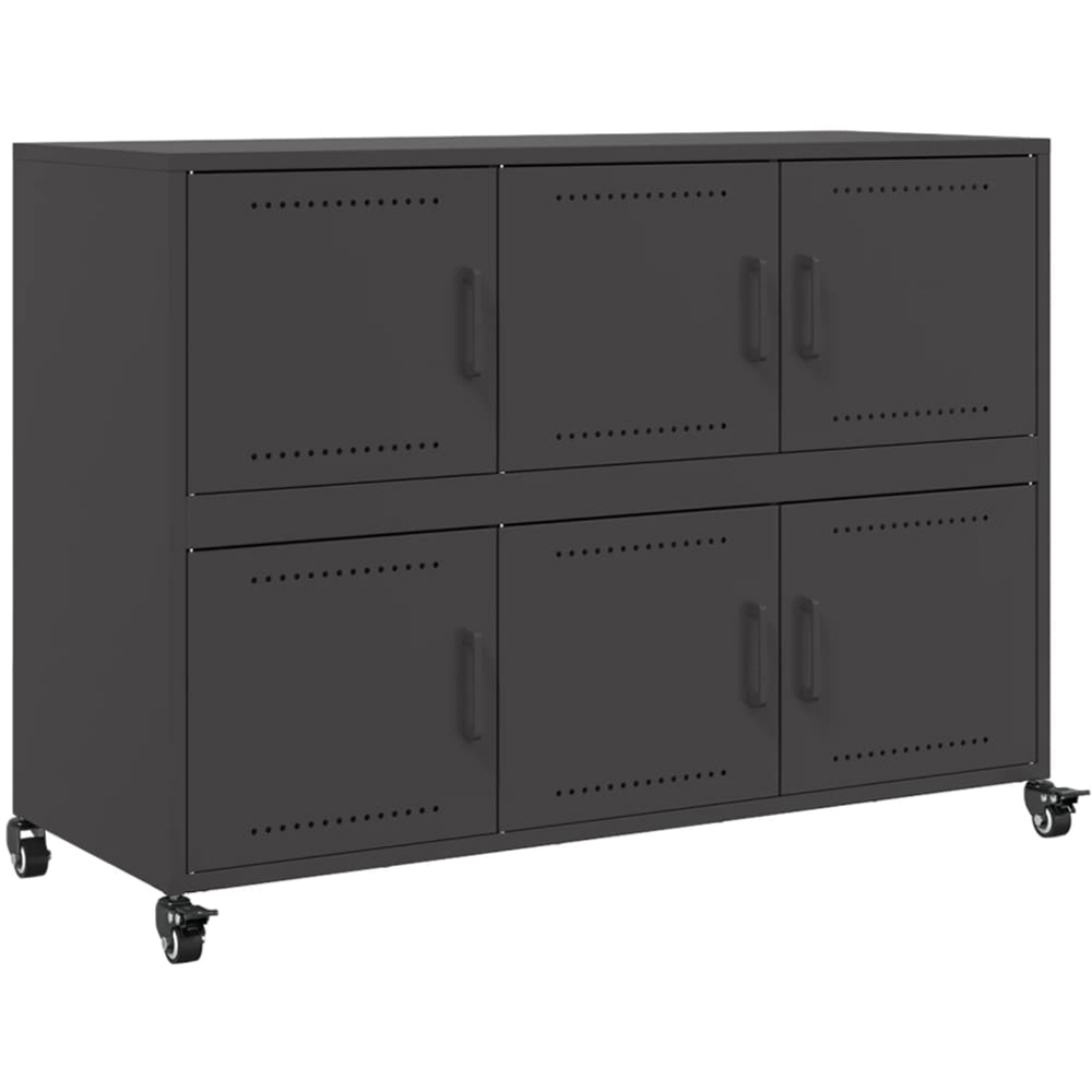 vidaXL 6 Door Black Steel Sideboard Image 2