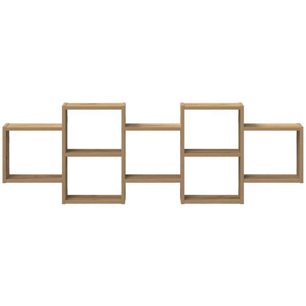 vidaXL 7 Shelf Artisanal Oak Wooden Wall Shelf Image 3