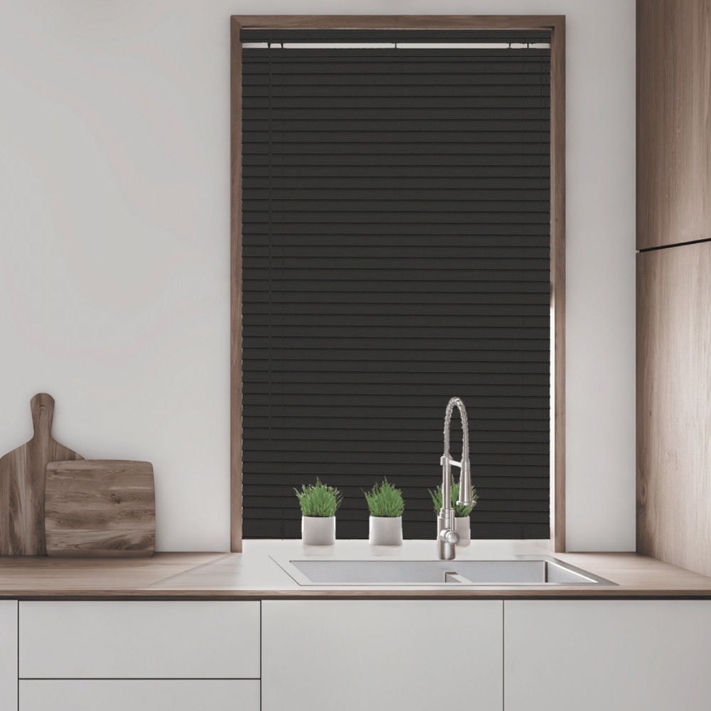Caecus Wood Grain Effect PVC Long Drop Venetian Blind Black 90 x 210cm Image 2
