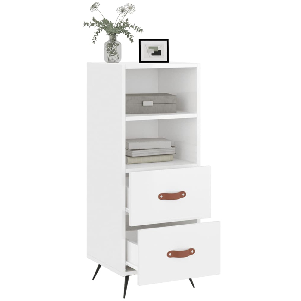 vidaXL 2 Drawer 2 Shelf High Gloss White Sideboard Image 4