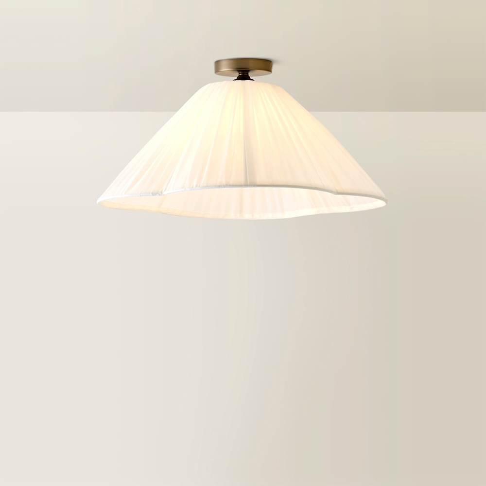 ValueLights Posie White Gathered Tapered Shade Flush Ceiling Light with Bulb Image 3
