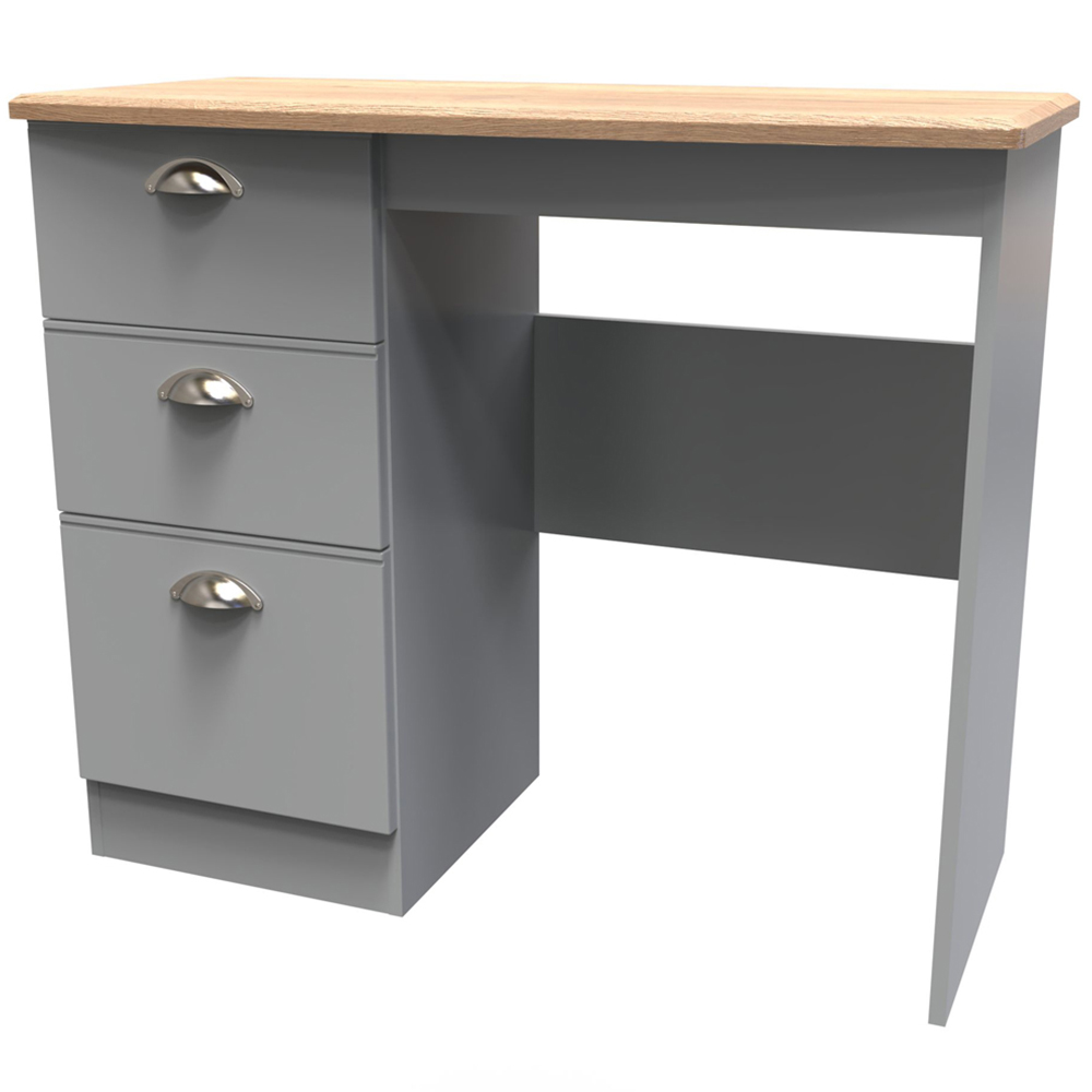 Crowndale Victoria 3 Drawer Dusk Grey and Oak Computer Desk Image 4