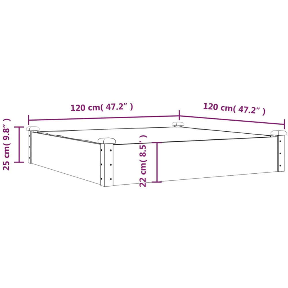 vidaXL Brown Solid Fir Wood Raised Garden Bed with Liner 120 x 120 x 25cm Image 5