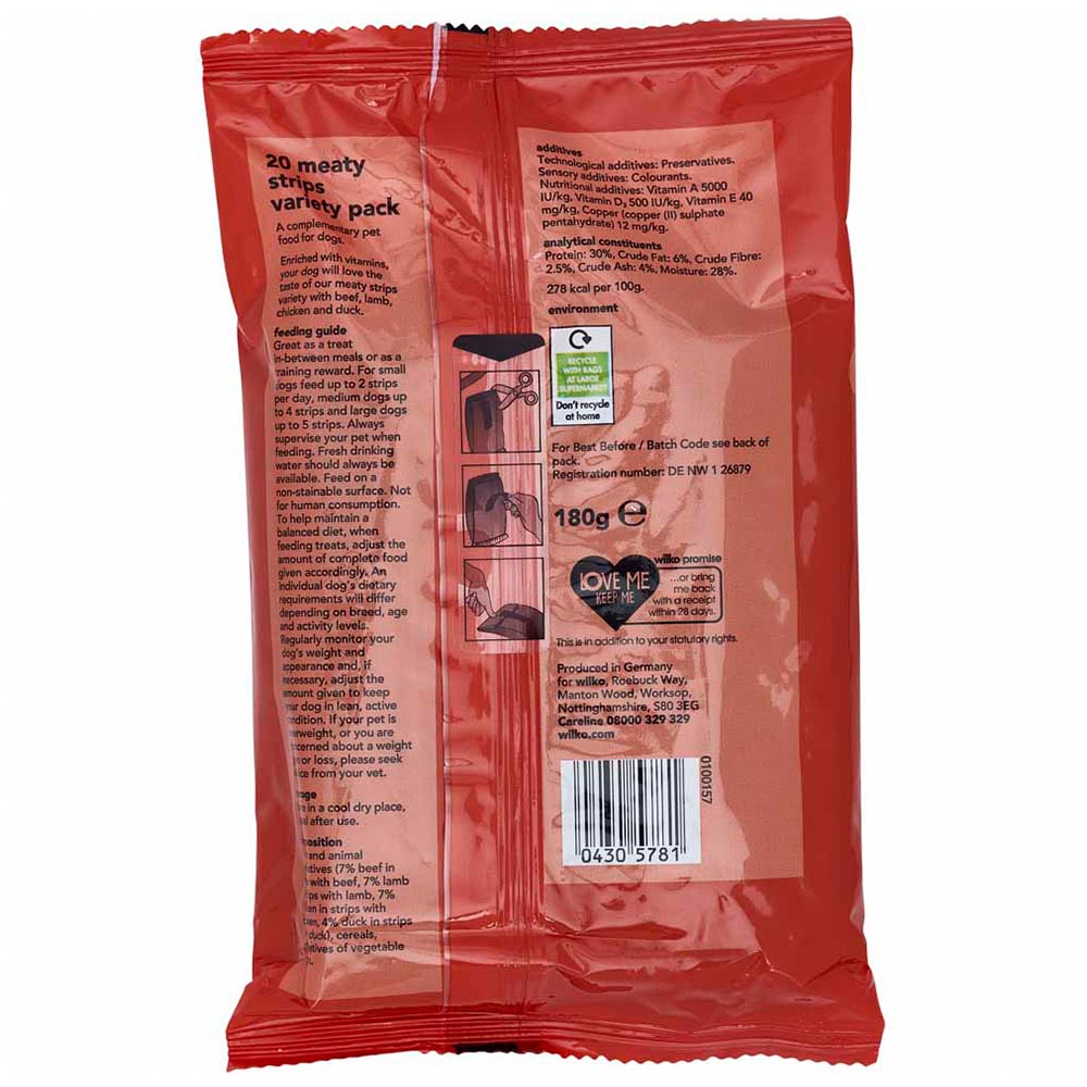 Wilko 20 Pack Mixed Chewy Strips Dog Treats 180g Image 2