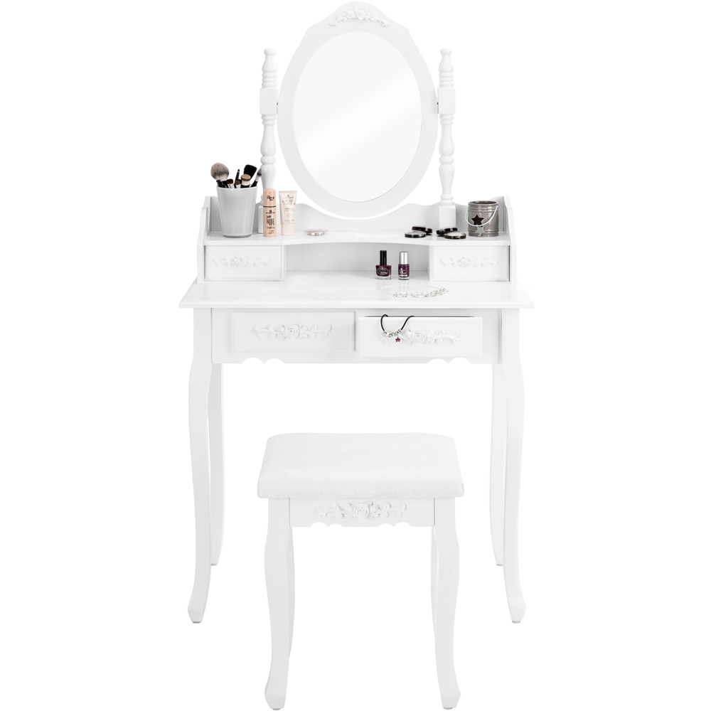 tectake 4 Drawer Antique Look Dressing Table Set with Mirror Image 3