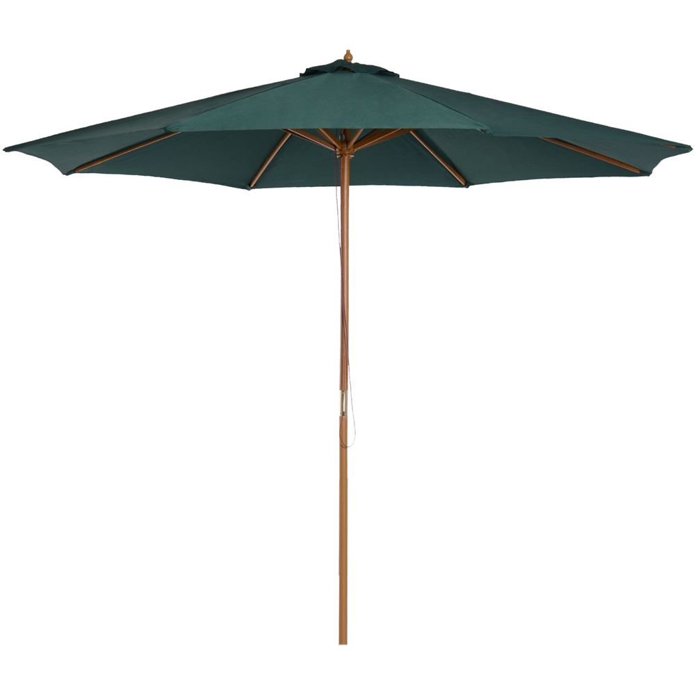 Outsunny Dark Green Wooden Rope Pully Parasol 3m Image 1