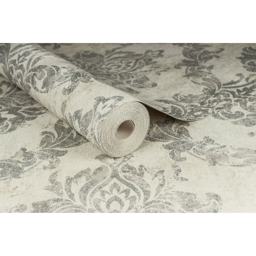 Graham & Brown Vinyl Opal Damask White and Silver Wallpaper Image 3