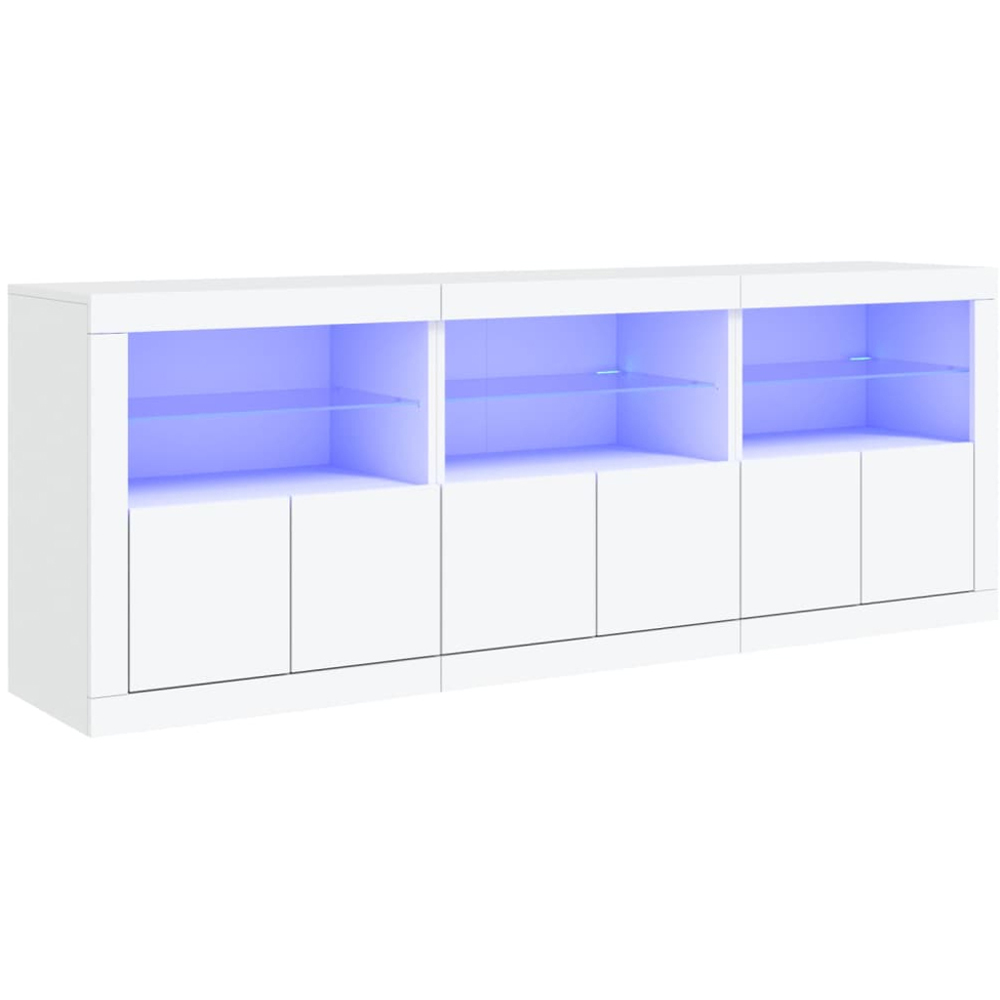vidaXL 2 Door 2 Shelf White LED Sideboard Set of 3 Image 2