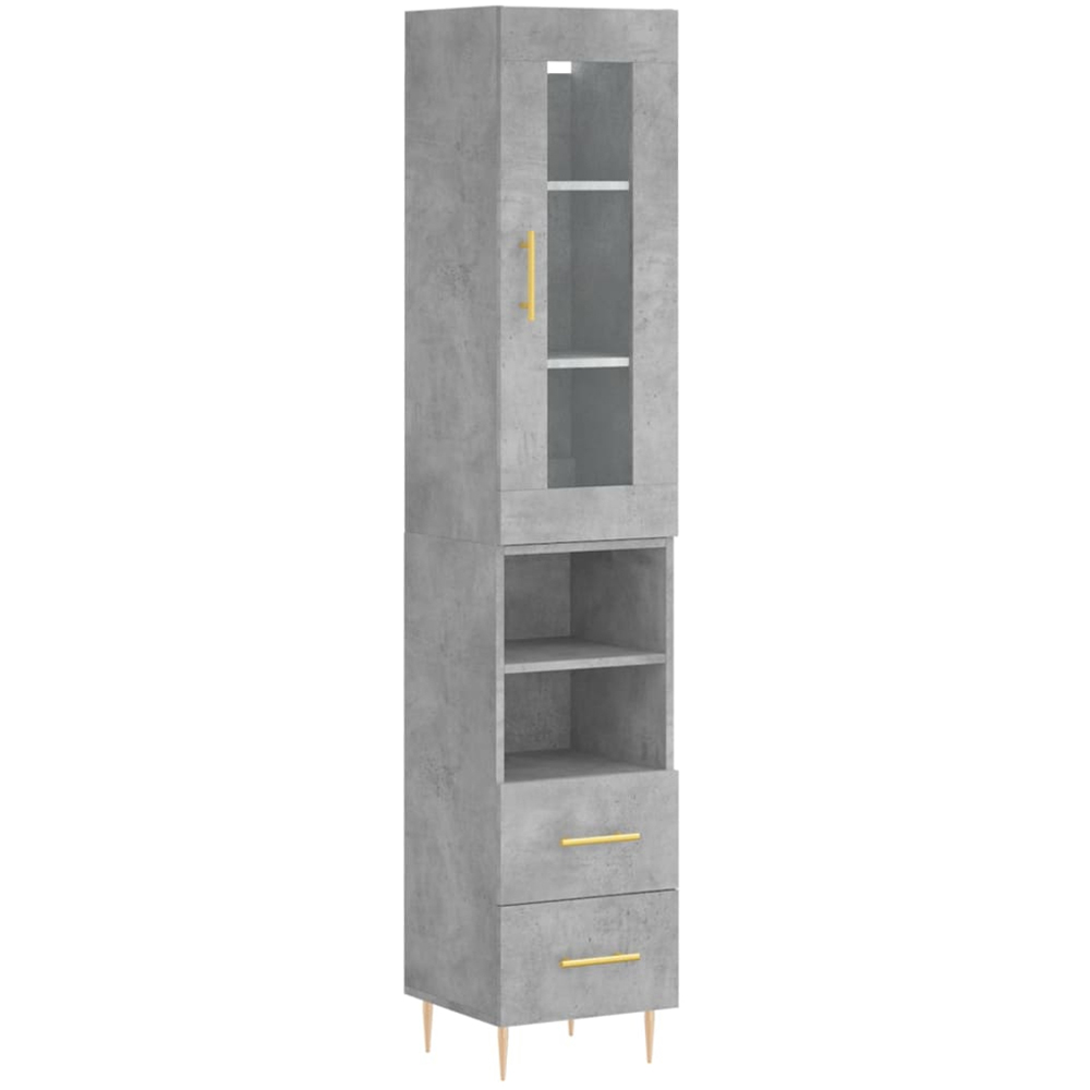 vidaXL Single Glass Door 2 Drawer 2 Shelf Concrete Grey Highboard Image 2