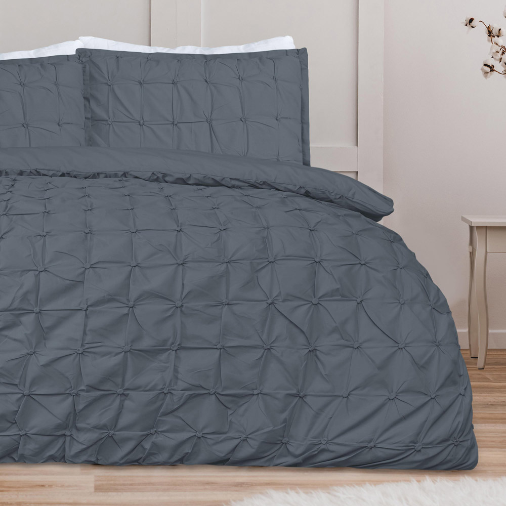 Smart Living Double Charcoal Rouched Pleat Duvet Cover Set Image 9