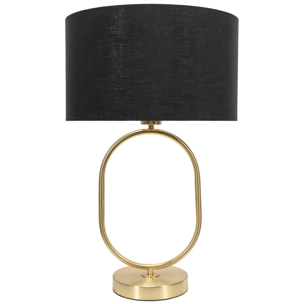 ValueLights Antonia Black Fabric Drum Lamp Shade Brushed Gold Oval LED Table Lamp Image 1