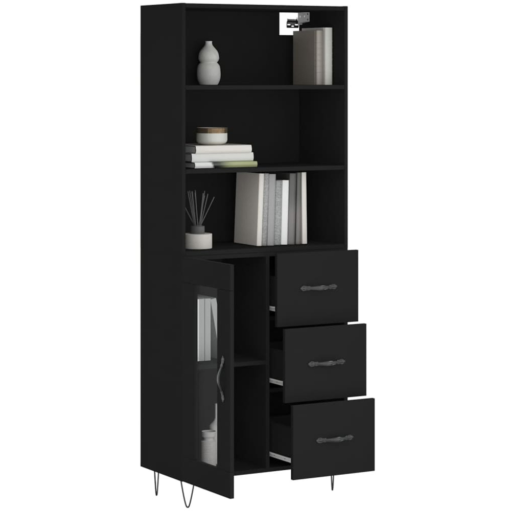 vidaXL Single Door 3 Drawer 5 Shelf Black Highboard Image 3