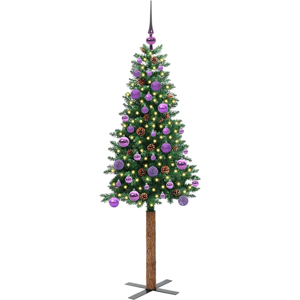 vidaXL Green Artificial Christmas Tree with Pinecones LEDs Lilac Decoration Ornaments 5ft Image 1