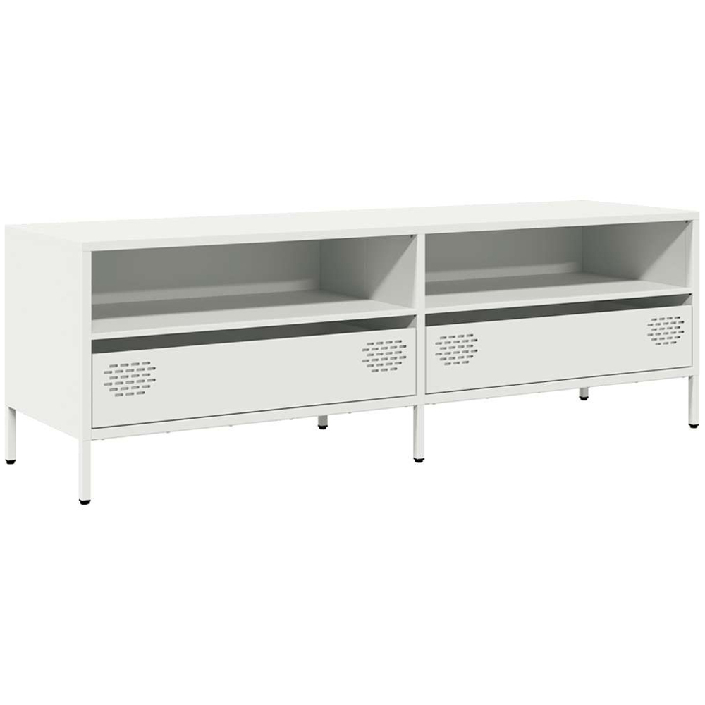 vidaXL 2 Drawer 2 Shelf White Steel Wide TV Cabinet Image 2