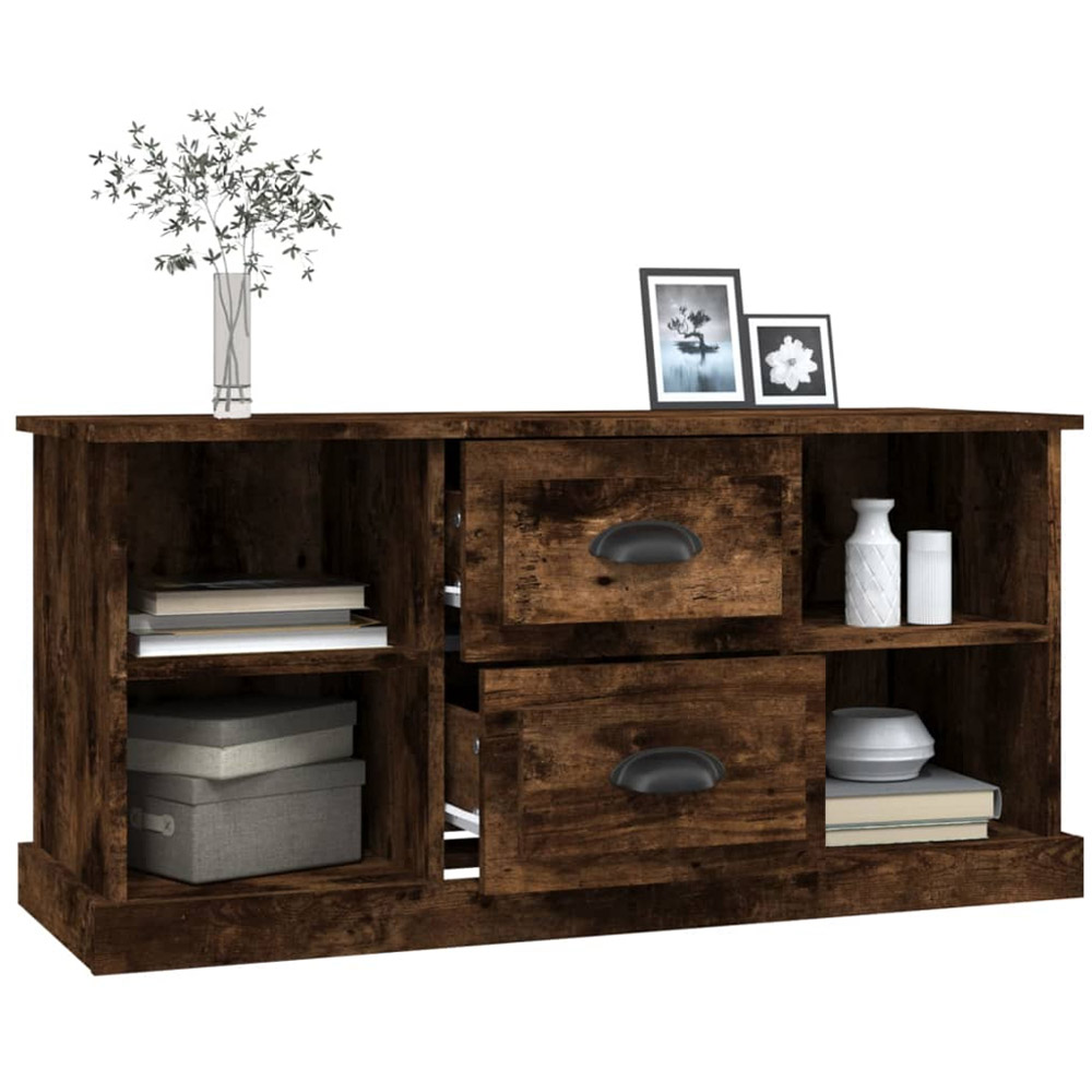 vidaXL 2 Drawer 4 Open Shelf Smoked Oak TV Cabinet Image 5