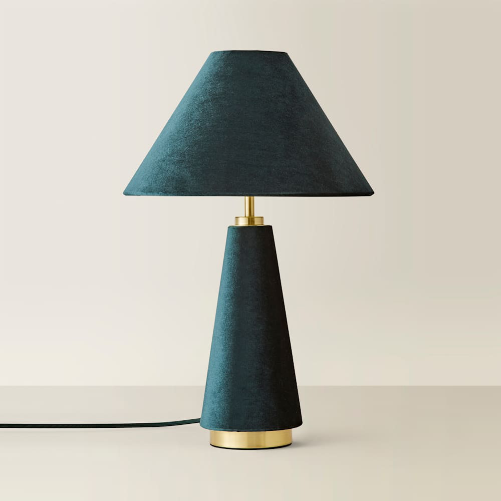 ValueLights Martha Conical Teal Velvet Table Lamp and Bulb Image 3