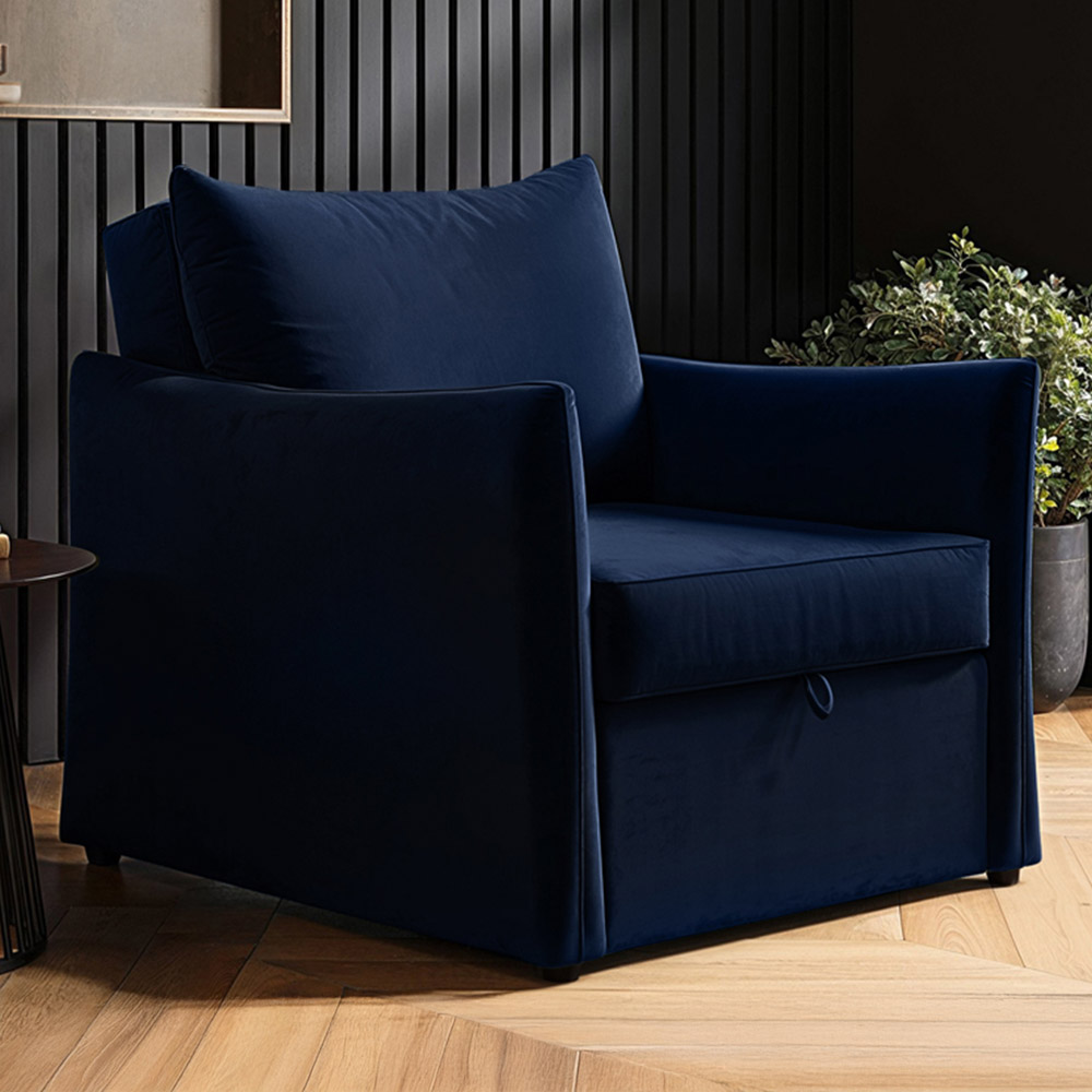 Solace+Co Skyler Navy Velvet Armchair Bed Image 1