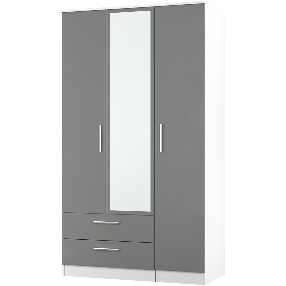 Crowndale Contrast 3 Door 2 Drawer Dusk Grey and White Tall Mirrored Wardrobe Ready Assembled Image 4