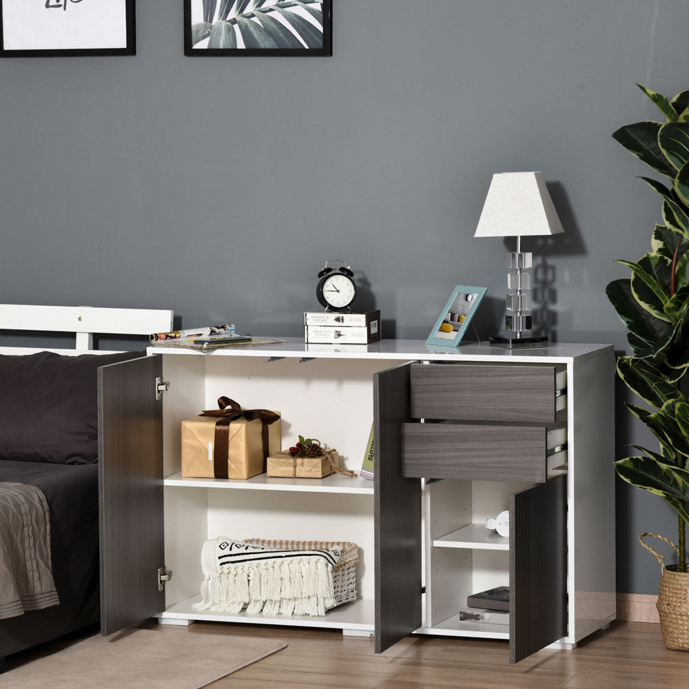 Portland 2 Door 2 Drawer Light Grey and High Gloss White Sideboard Image 7