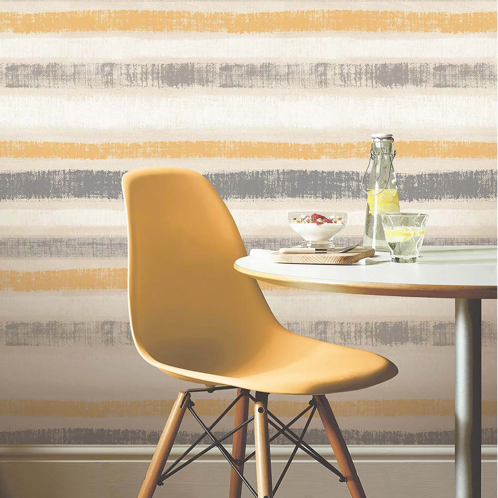 Arthouse Painted Horizontal Stripes Ochre and Grey Wallpaper Image 3