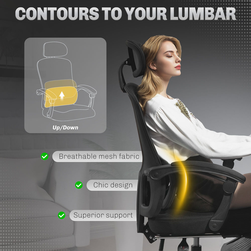 Portland Black Mesh Ergonomic Office Chair with Headrest and Lumbar Support Image 5