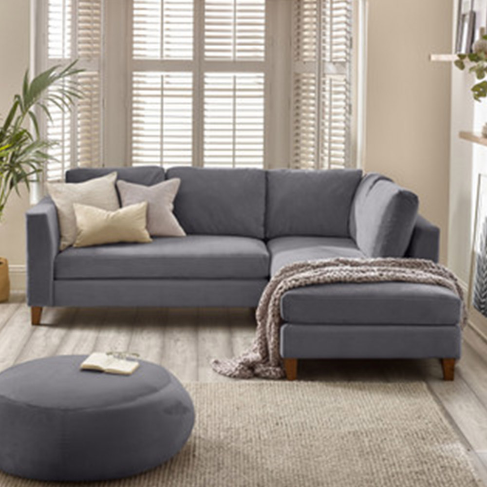 Furniturebox Fraser 4 Seater Grey Velvet L Shape Sofa Image 5