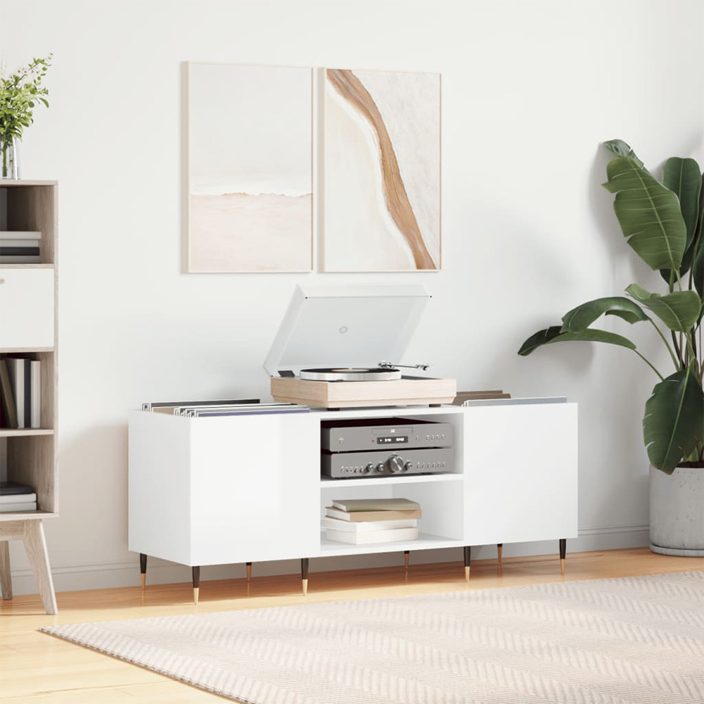 vidaXL 2 Shelf High Gloss White Record Cabinet Image 8