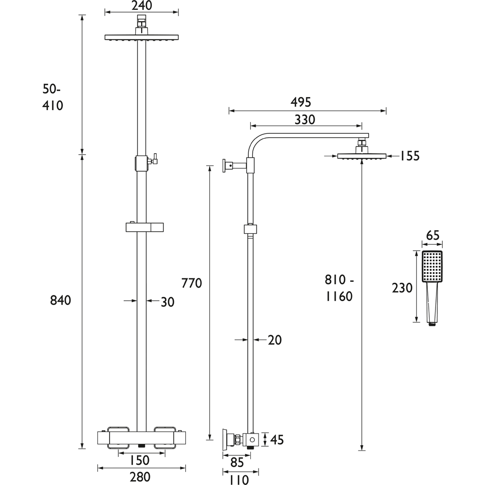 Bristan Craze Matt Black Thermostatic Waterfall Bar Mixer Shower with Multi-Function Handset Image 9