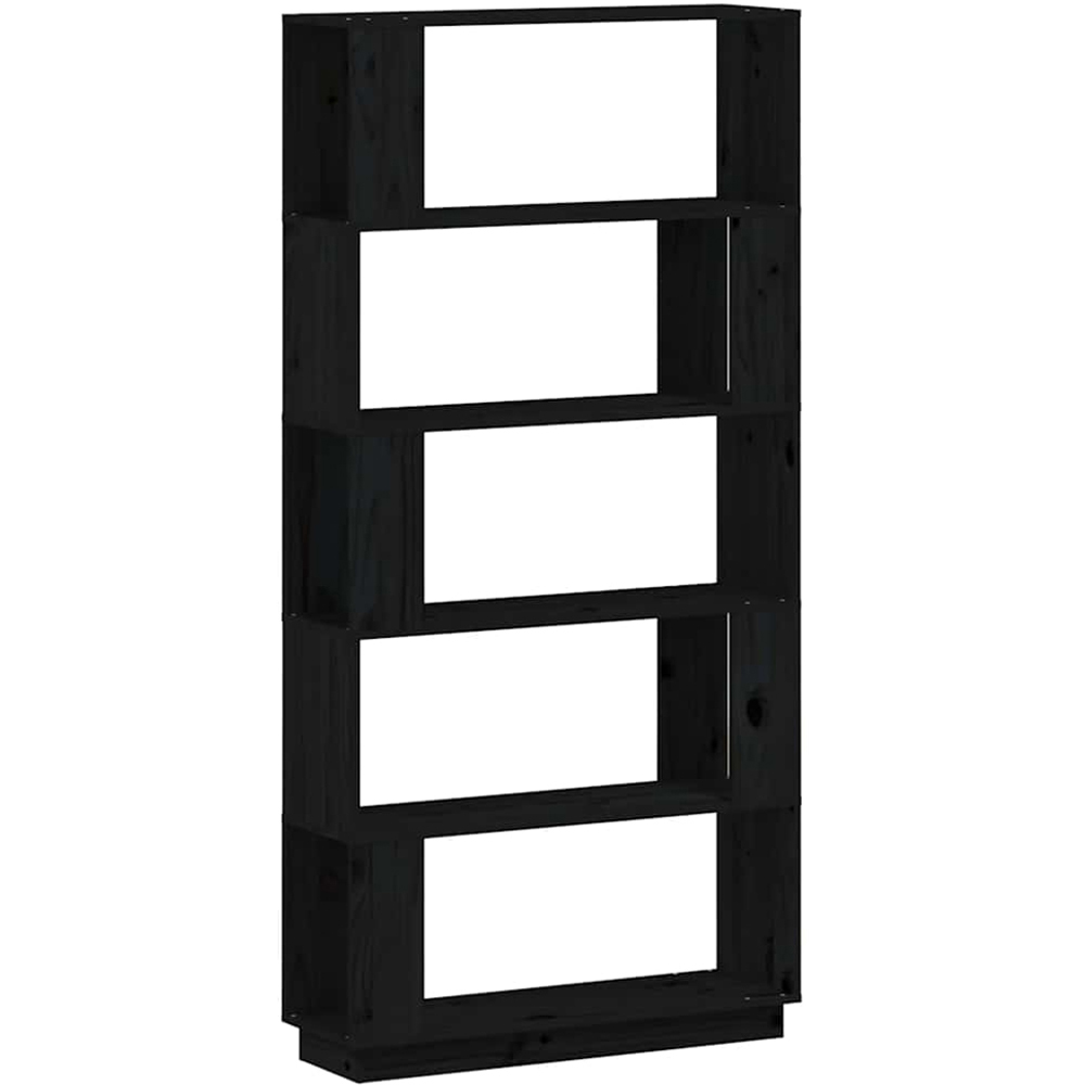 vidaXL 5 Shelf Black Solid Pine Wood Bookcase Image 2