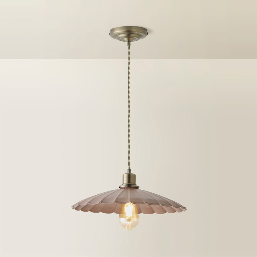 ValueLights Holborn Dusky Pink Scallop Metal Shade Brushed Gold Pendant Light with Bulb Image 5
