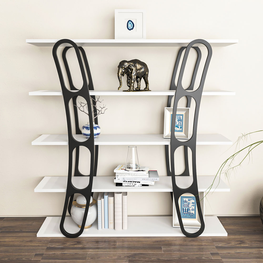 Decorotika Adar 5 Shelf White and Black Bookcase Image 4