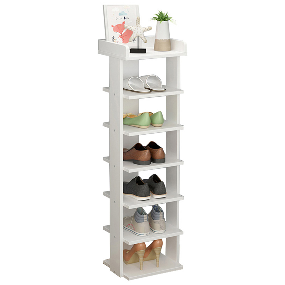 Living and Home 7 Tier White Wooden Open Shoe Rack Image 1