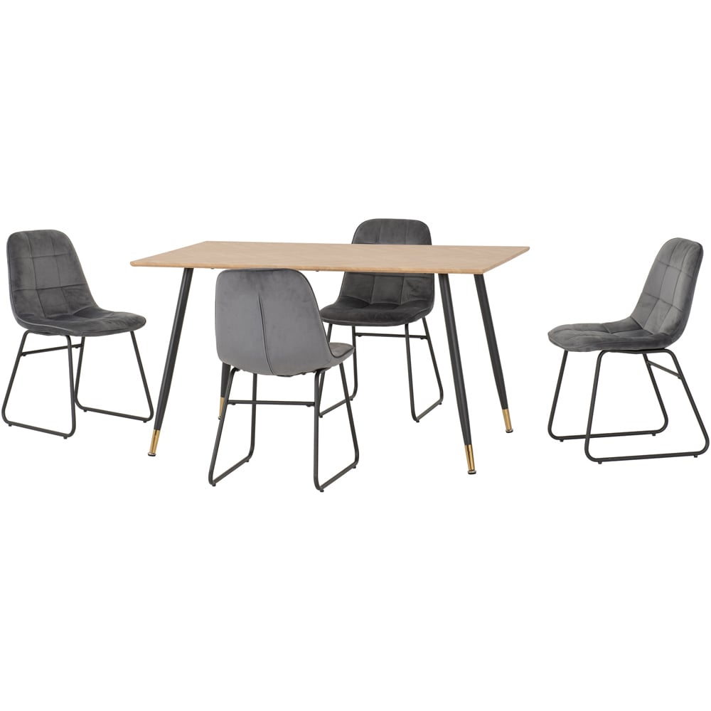 Seconique Hamilton Lukas Oak Effect Velvet 4 Seater Dining Table Set Grey Image 2