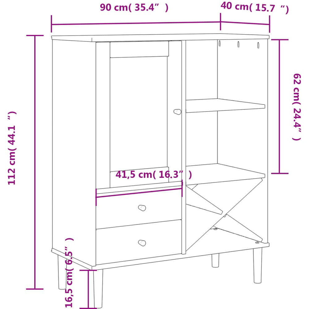 vidaXL Single Rattan Door 2 Drawer 6 Shelf White Pine Wood Highboard Image 6