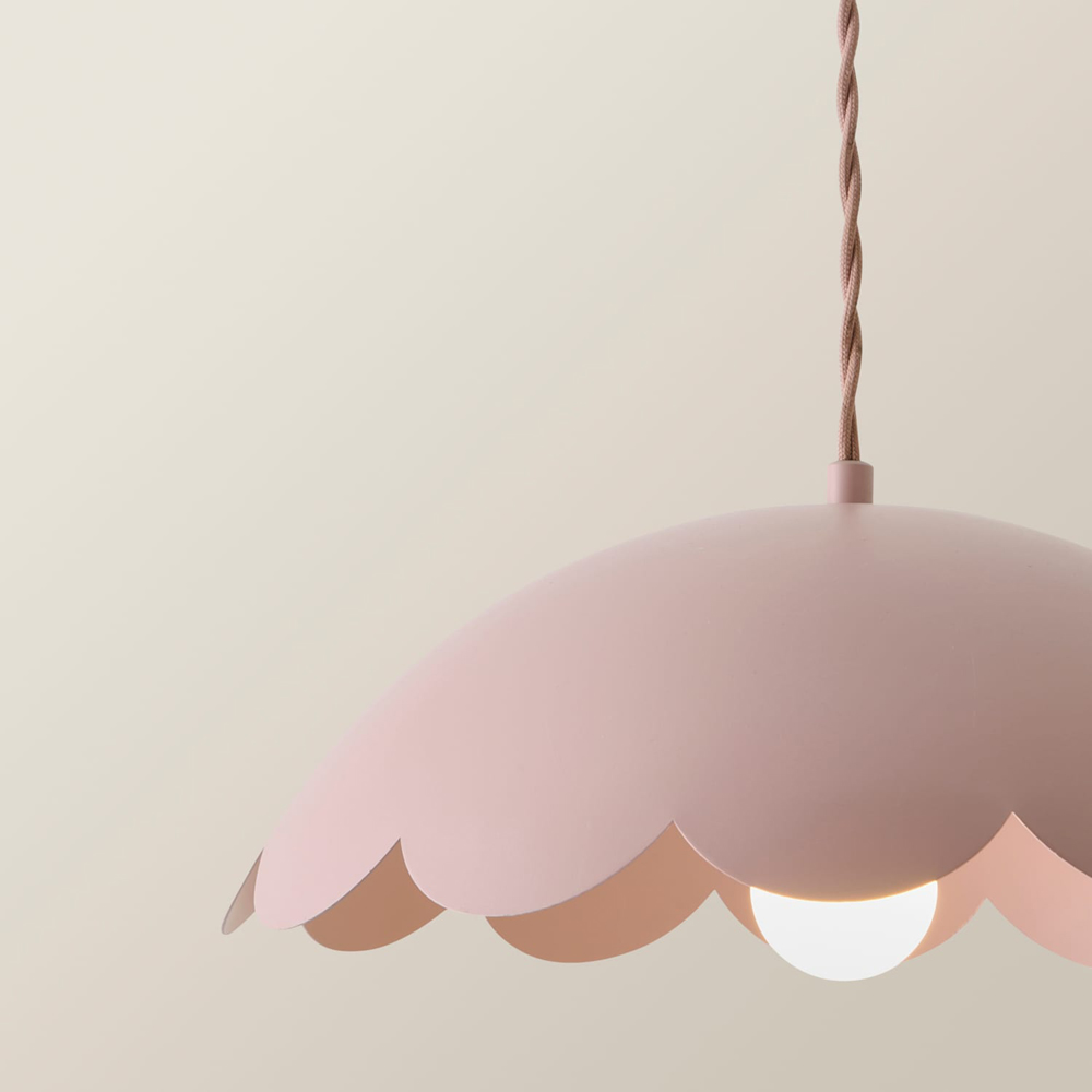 ValueLights Millie Rose Pink Scallop Shade Pendant Light with Bulb Image 4