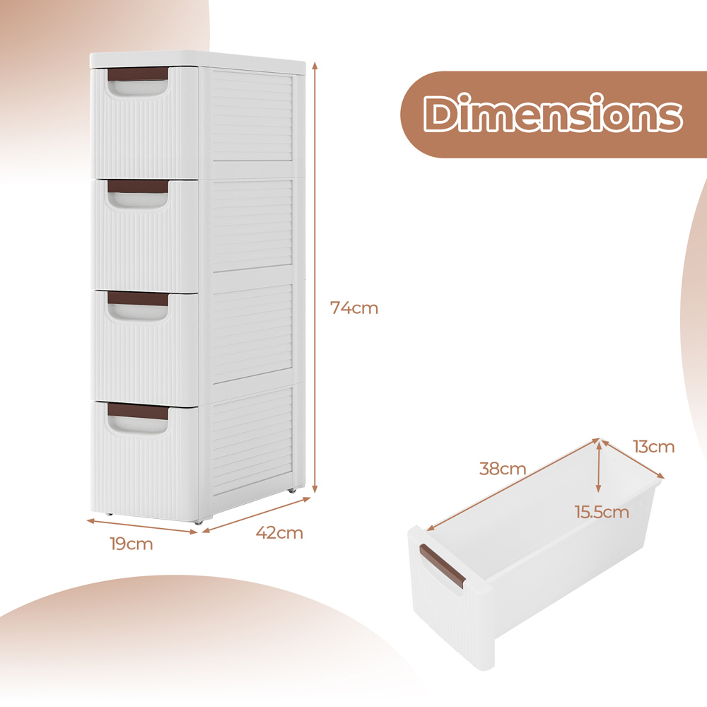 Costway 4 Drawer White Narrow Storage Cabinet Image 9