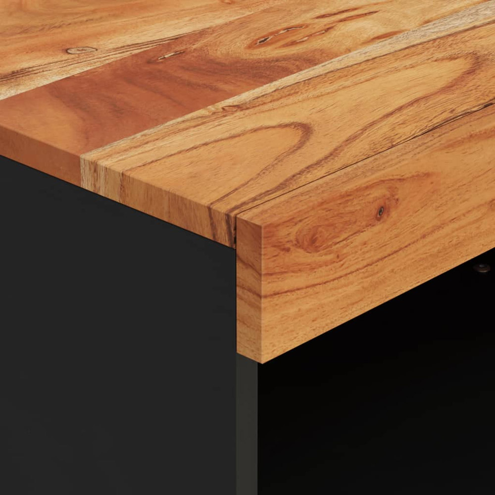 vidaXL Single Open Shelf Brown Solid Wood Acacia TV Cabinet with Metal Legs Image 6