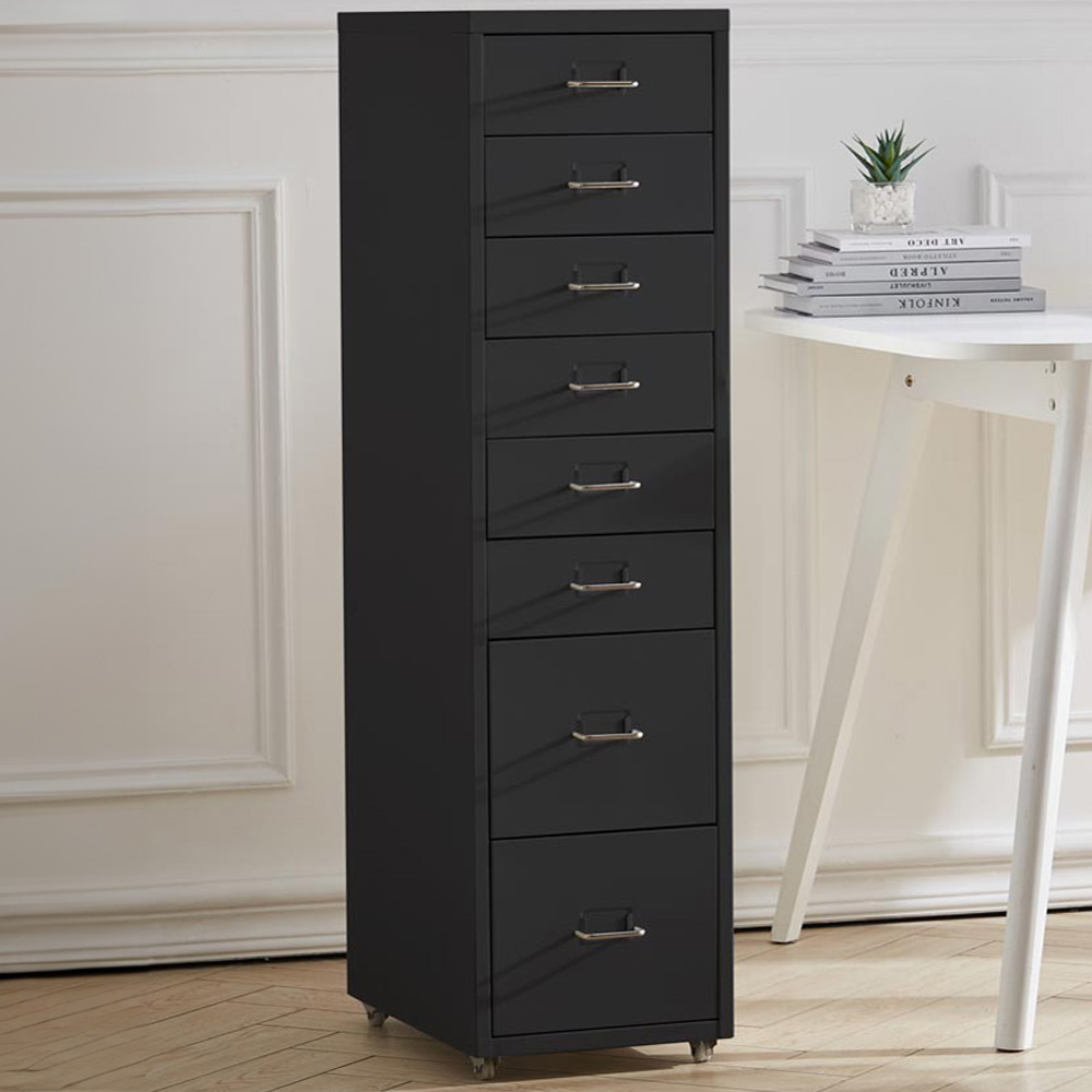Living and Home Black 8 Tier Vertical File Cabinet with Wheels Image 1