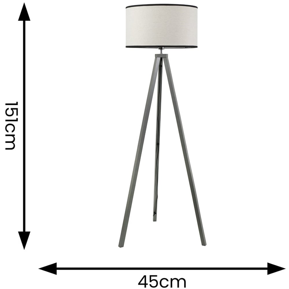ValueLights Barbro Natural Linen Black Edge Drum Shade Grey Wood Tripod LED Floor Lamp Image 4
