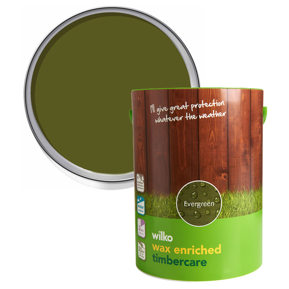 Wilko Wax Enriched Timbercare Evergreen Wood Paint 5L Image 1