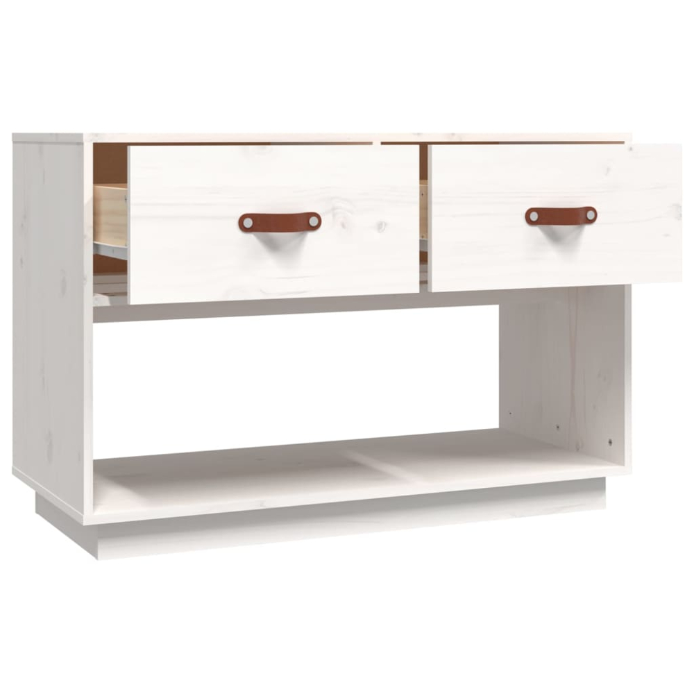 vidaXL 2 Drawer Single Shelf White Solid Pine Wood TV Cabinet Image 5
