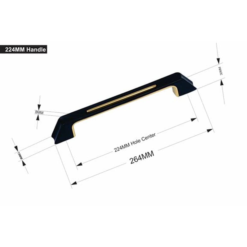 Golden Grace Black and Gold Kappa Cabinet Pull Handle Set 224mm Image 2