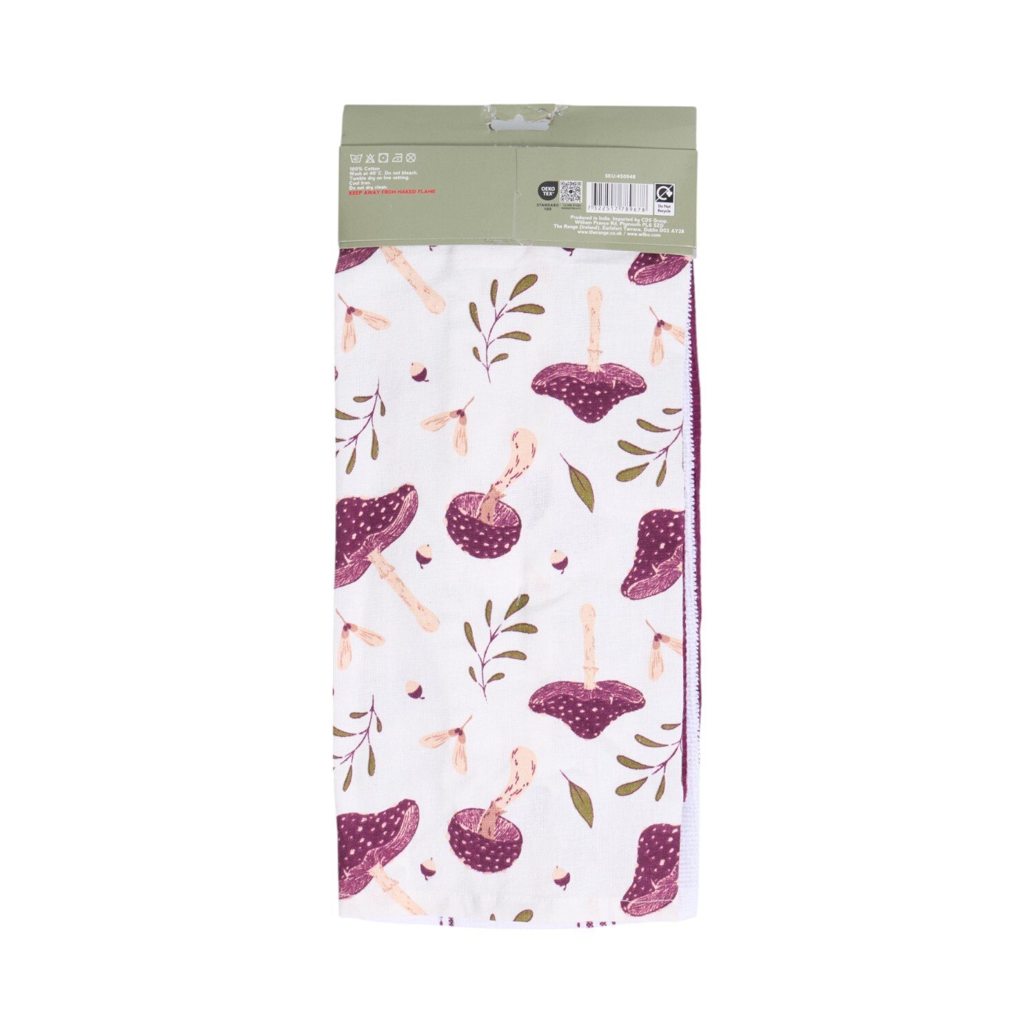 Pack of 3 Mushroom Tea Towels Maroon Image 2
