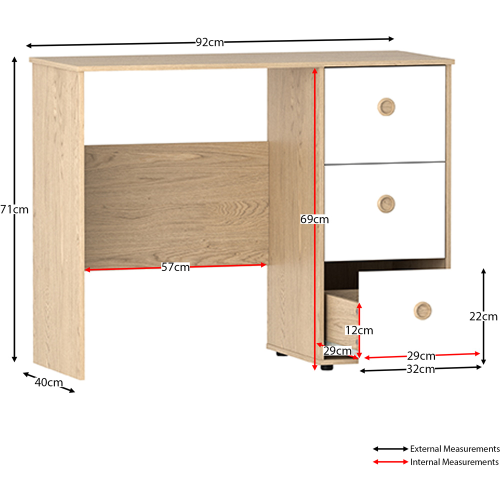 Junior Vida Neptune 3 Drawer White and Oak Desk Image 7
