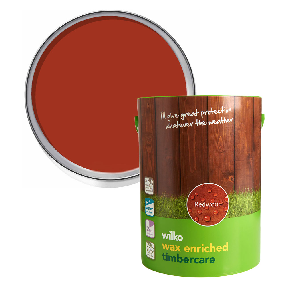 Wilko Wax Enriched Timbercare Redwood Wood Paint 5L Image 1