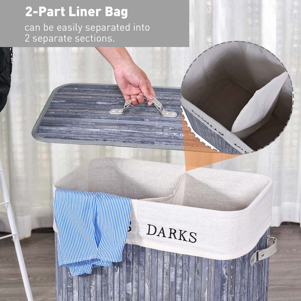 Portland Grey Wooden Laundry Hamper 100L Image 6