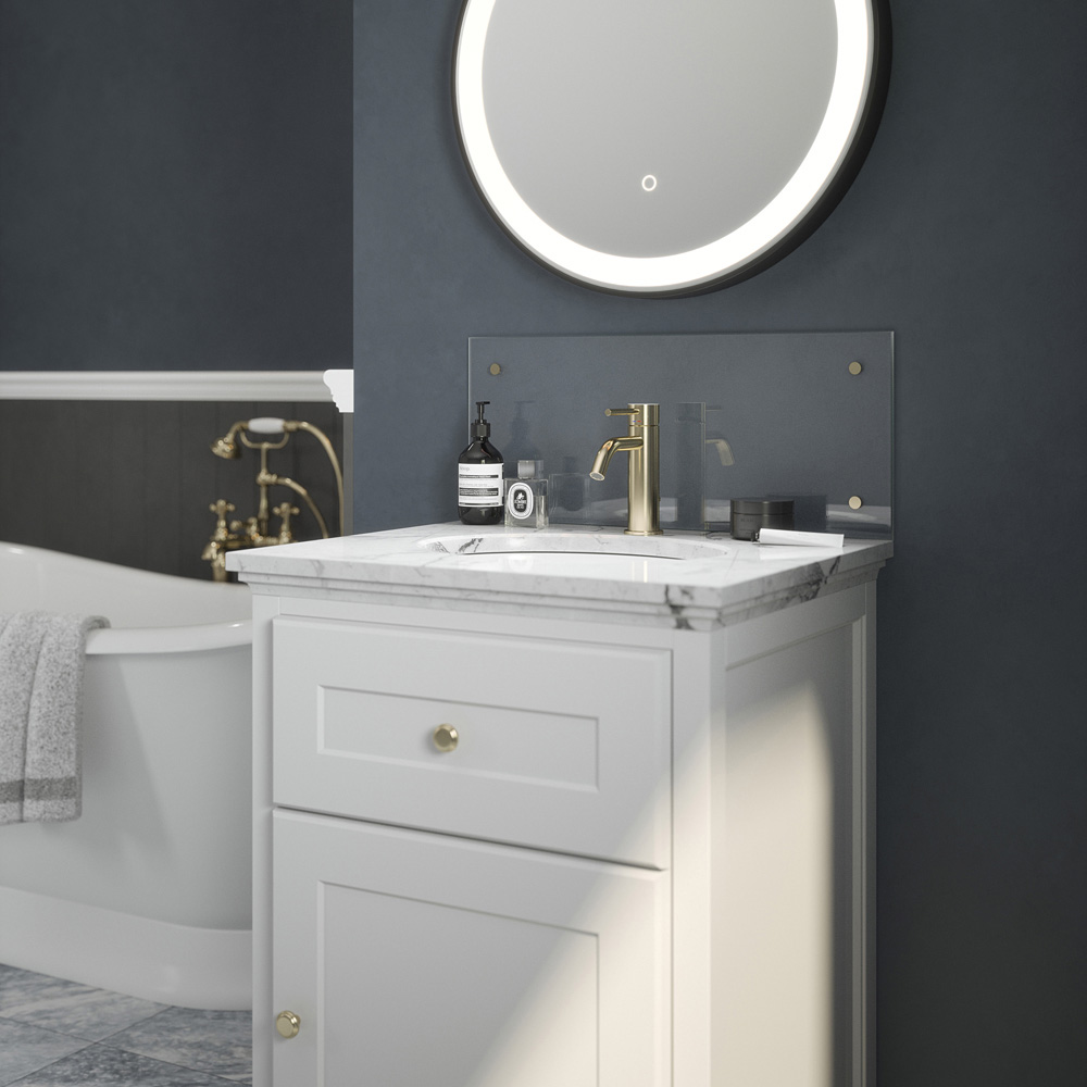 Clear Glass Bathroom Splashback with Bronze Caps 500 x 250 x 4mm Image 2