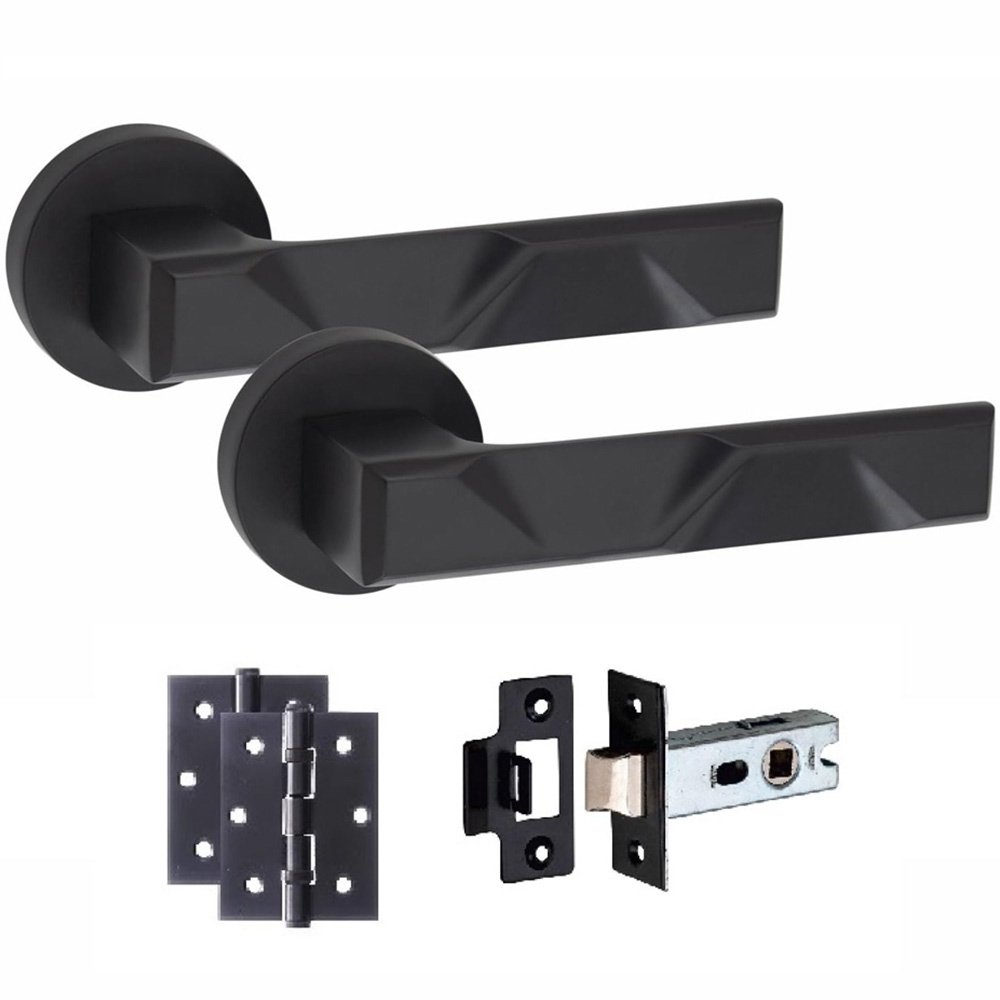 Golden Grace Matt Black Modern Nova Door Handle Set 5 Pack Image 2