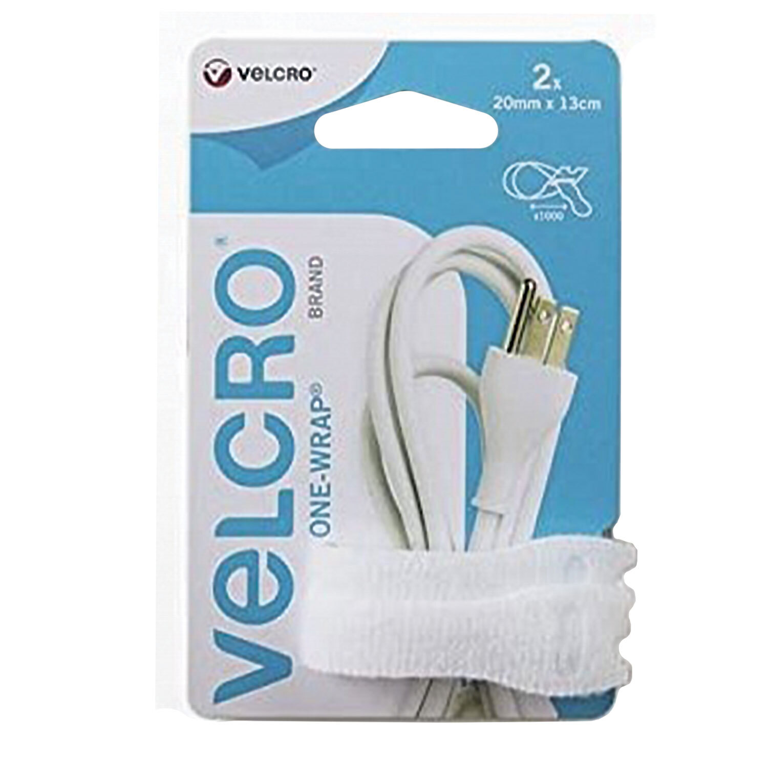 Velcro One Wrap White 20mm x 13cm Hook and Loop 2 Pack Image