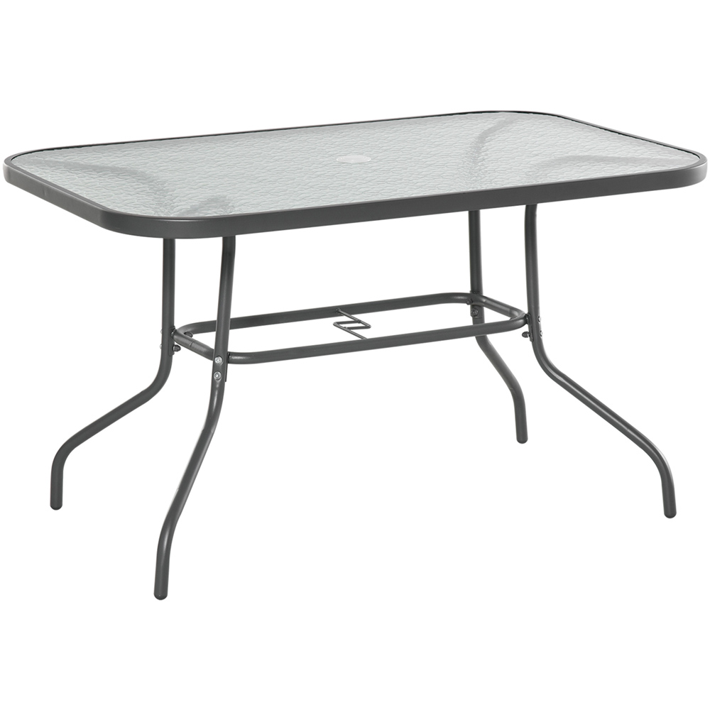 Outsunny Grey Glass Top Curved Metal Garden Table with Parasol Hole Image 2
